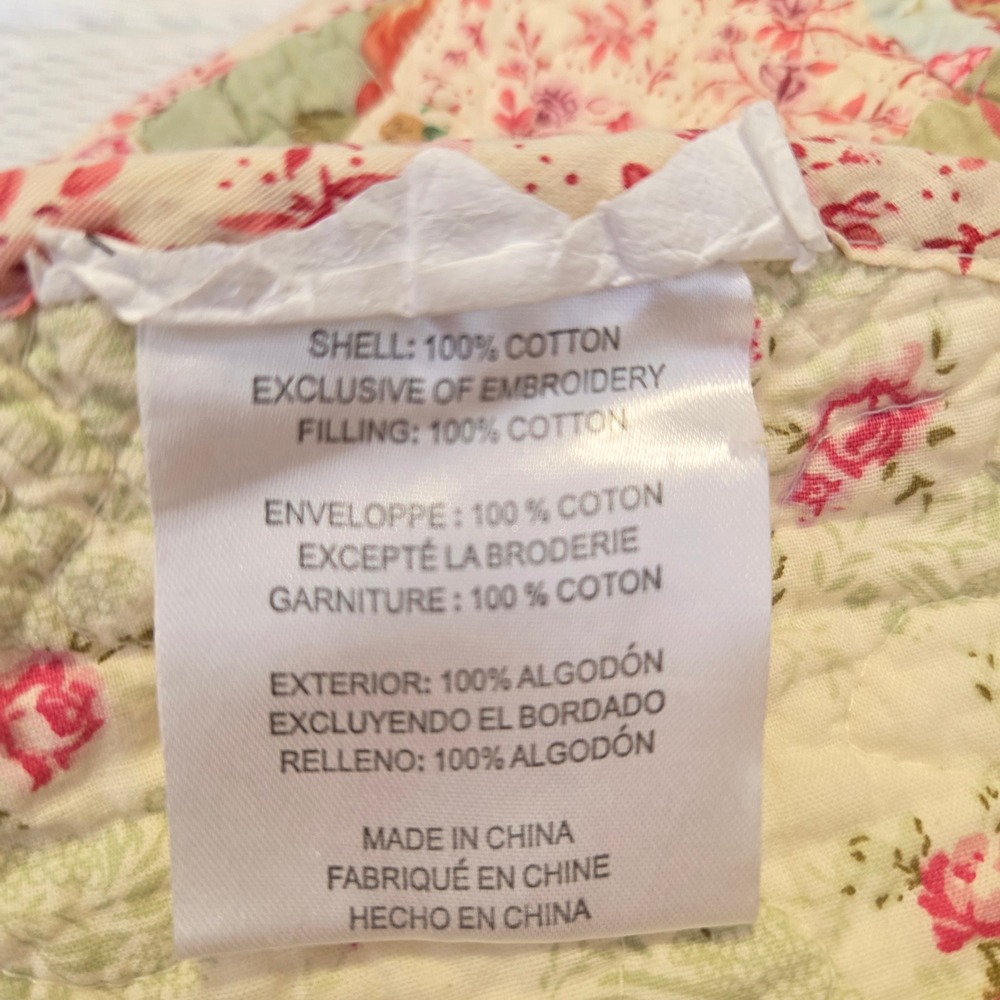 Nostalgia Home Fashions Sage Green Floral Patchwork Quilt Set Queen 3pc Cotton - Picture 6 of 8